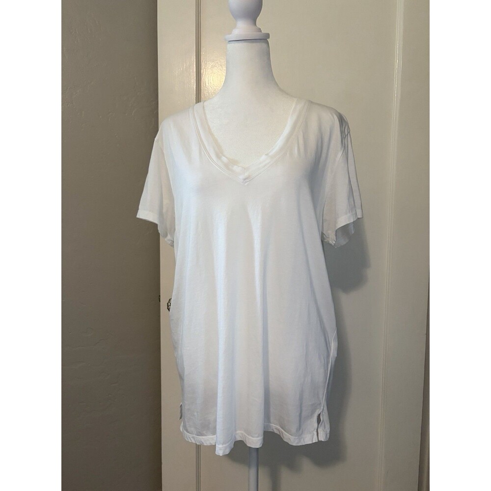 AYR 100% Pima Cotton The Vito V Neck T Shirt Wmn Small White Relaxed Tee Capsule